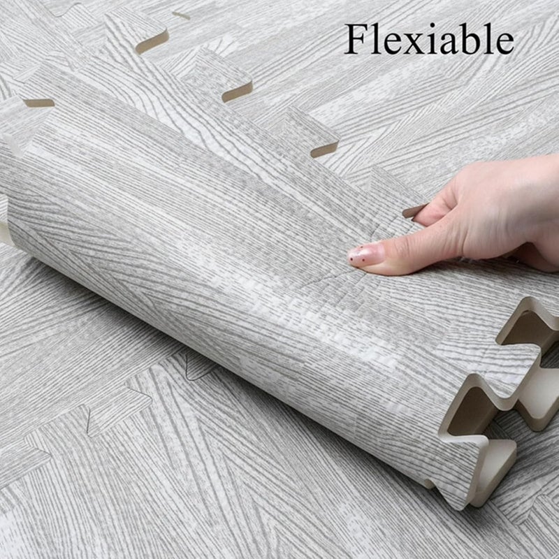 Tebery 16 Pieces Printed Wood Grain Interlocking Floor Tiles 3/8-Inch Thick EVA Foam Grey Puzzle Floor Mat - Image 5